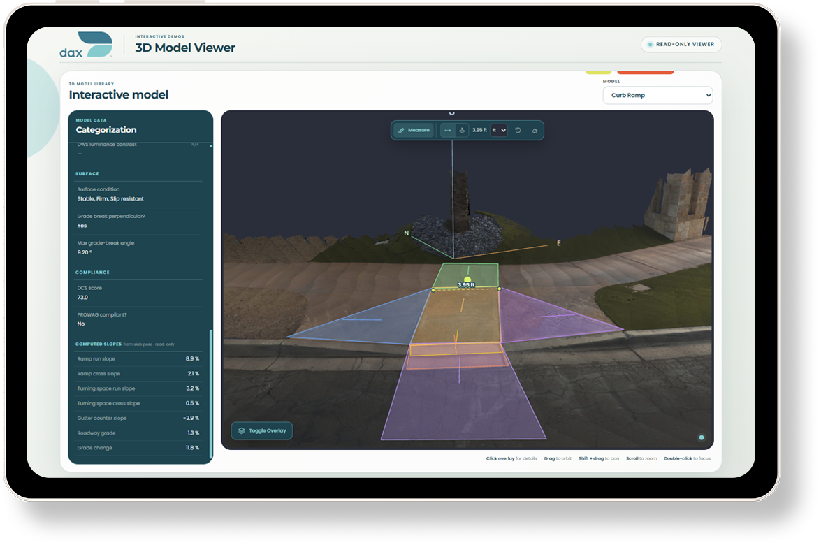 The Dax 3D Model Viewer on a tablet: a curb ramp measured in 3D