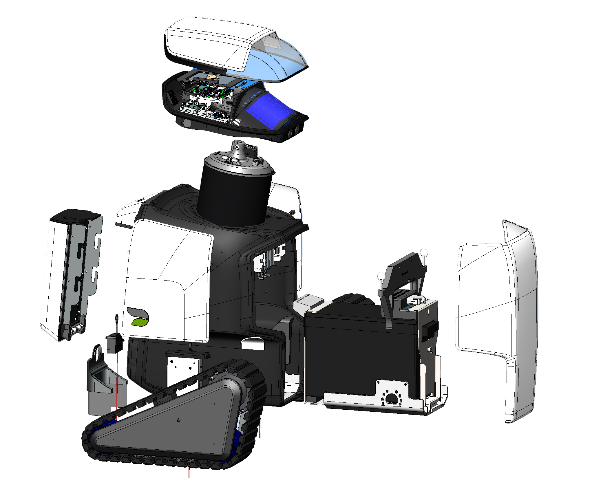 Exploded CAD view of the Dax ADA assessment robot