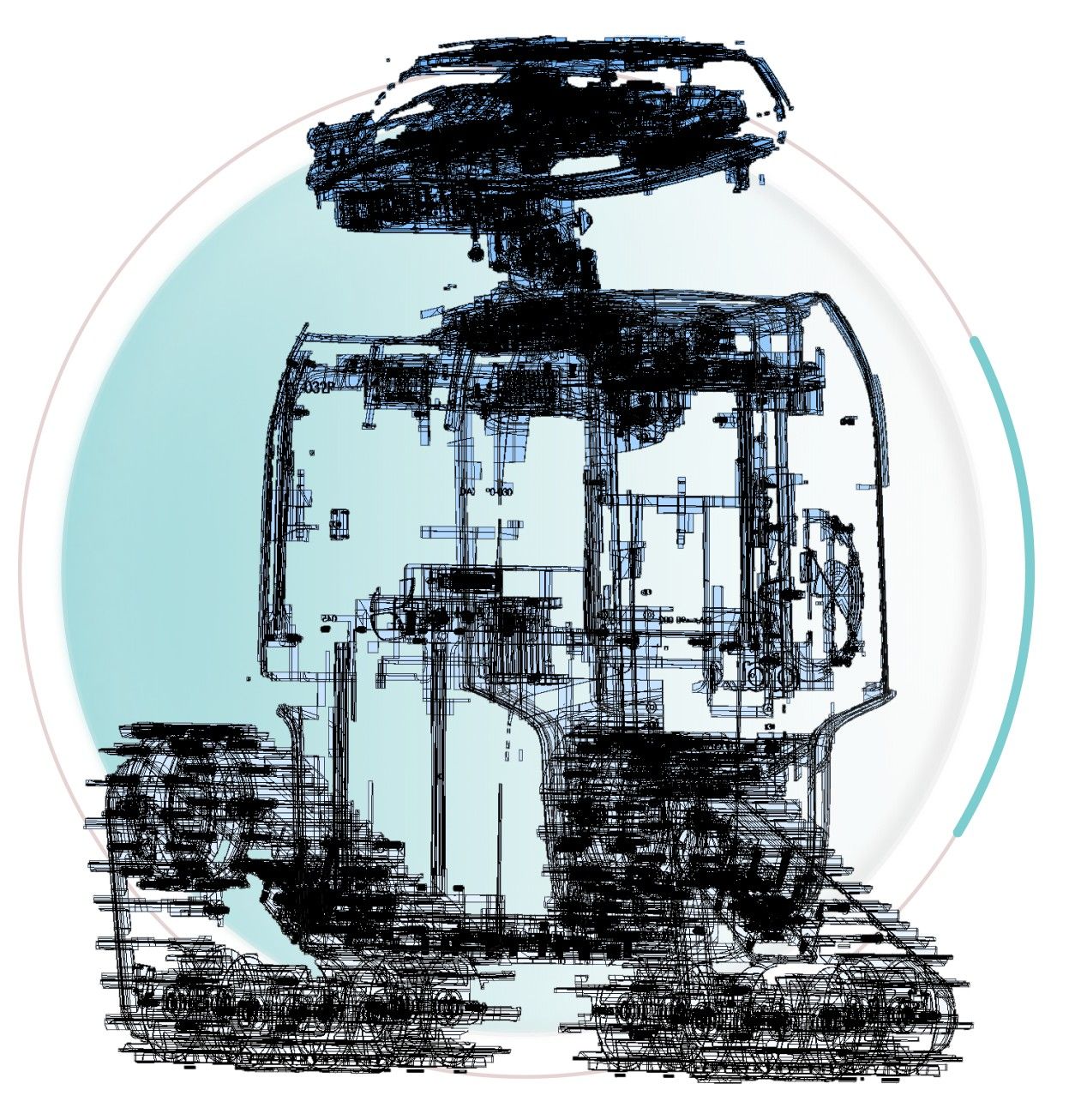 Wireframe CAD view of the Helium Class security robot