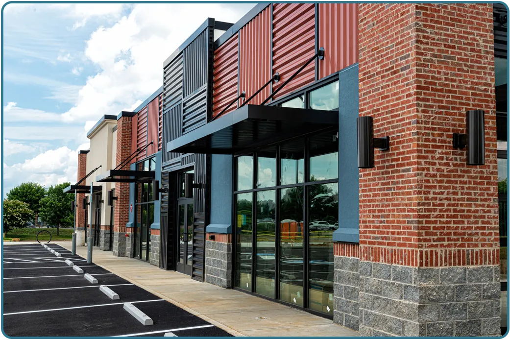 A retail and mixed-use street with storefronts