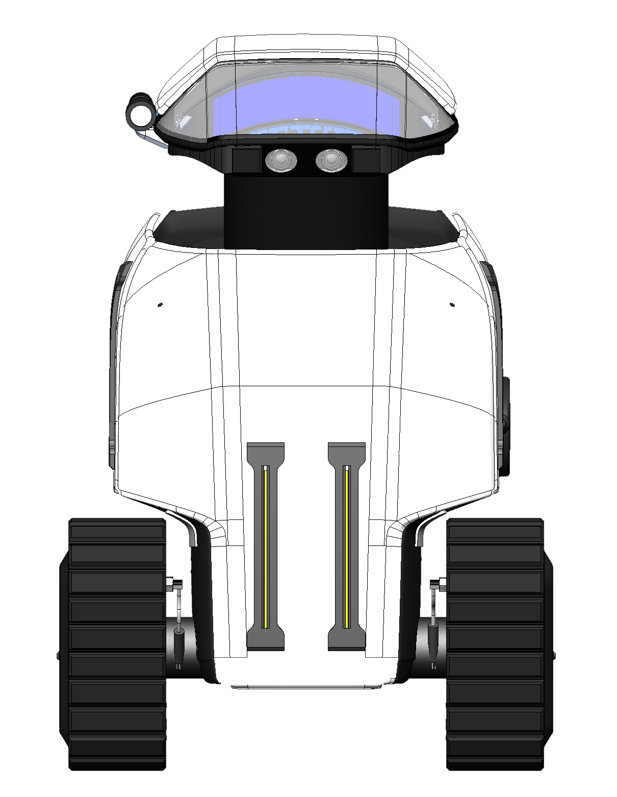 Front view of the Helium Class security robot